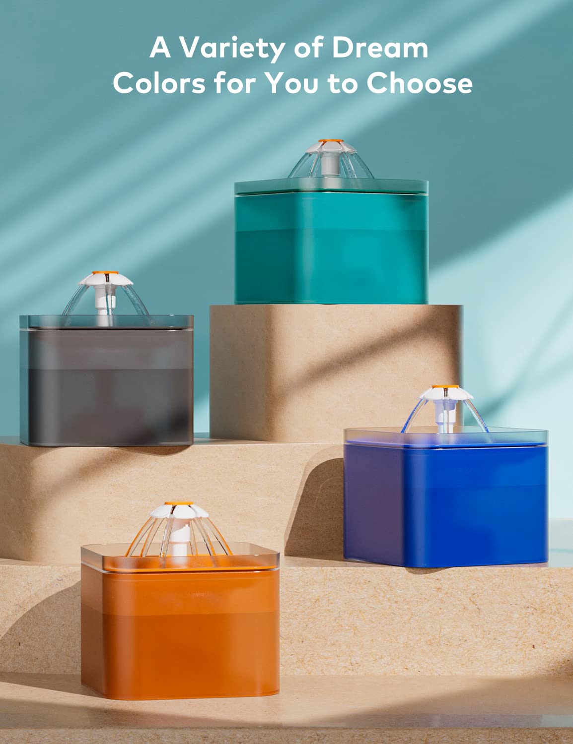 AONBOY Fontanna dla kotów, 2 l, ultralekka fontanna dla kotów, fontanna do picia LED, fontanna do picia dla psów, z filtrem z węglem aktywnym i pompą wodną