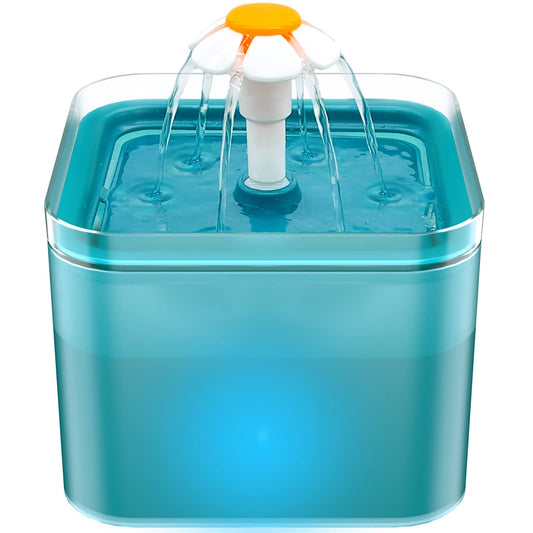 AONBOY Fontanna dla kotów, 2 l, ultralekka fontanna dla kotów, fontanna do picia LED, fontanna do picia dla psów, z filtrem z węglem aktywnym i pompą wodną